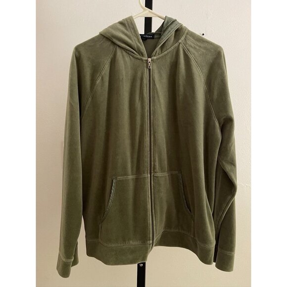 Lands' End Sweaters - EUC Lands End Olive Velour Green Full-Zip Hoodie With Pockets